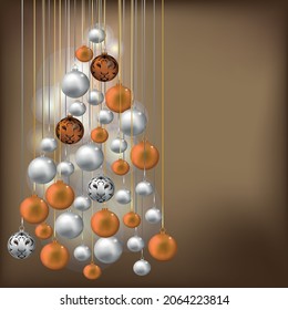 Christmas tree with golden and silver christmas balls. 