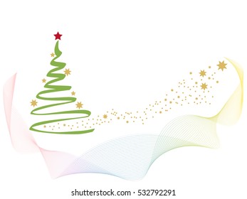 Christmas Tree with golden Stars on white background, vector illustration.