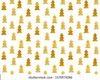 Christmas tree of golden texture, seamless vector pattern, festive background