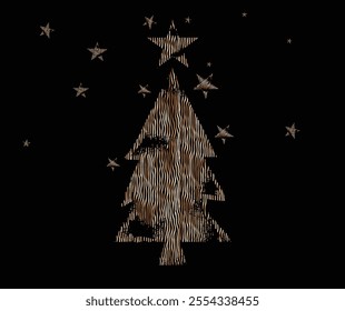 Christmas tree with golden texture and stars celebrating christmas eve