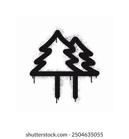 Christmas tree graffiti spray painted black on white.