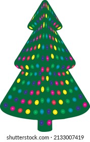 Christmas tree graphic with multi-colored lights