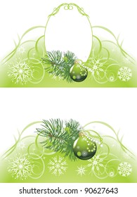 Christmas tree with green ball on the abstract background. Vector