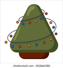 Christmas tree green in colored lights. Green tree with garland