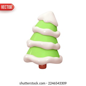 Christmas tree green colors. Cone pine tree. Holiday decoration element. Festive Christmas Decor. Realistic 3d design In plastic cartoon style. Icon isolated on white background. vector illustration