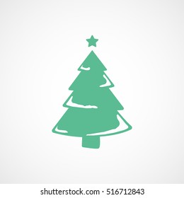 Christmas Tree Green Flat Icon On White Background