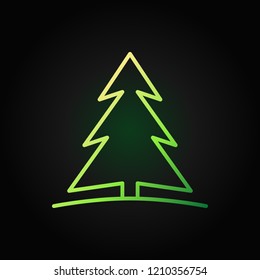 Christmas tree green line vector icon or symbol on dark background
