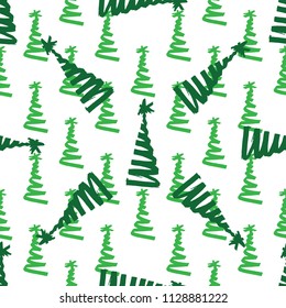 Christmas tree green painting ink. Doodle art. Seamless pattern