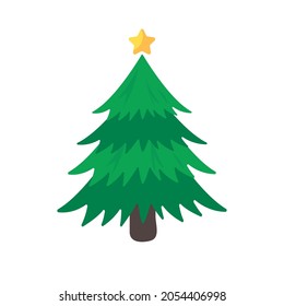 Christmas tree. Green pine tree decorated with stars for Christmas decorations.