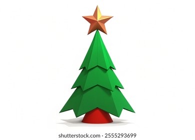  Christmas tree green and red color collections  with a prominent star at the top isolated on white background. illustration vector.