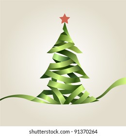 Christmas tree from green ribbon