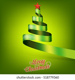 Christmas tree from green ribbon and star. EPS 10 vector file included