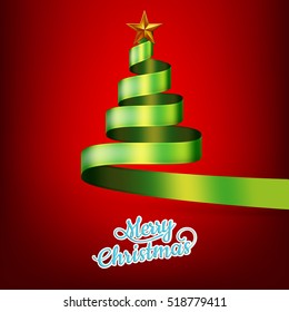 Christmas tree from green ribbon and star. EPS 10 vector file included