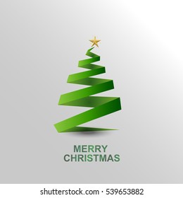 Christmas tree from green ribbon and star vector background. Eps 10.