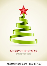 Christmas tree from green ribbon and star vector background. Eps 10.