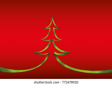 Christmas tree of green ribbon. Vector. Greeting card for the holiday new year. Empty space for text or advertising.