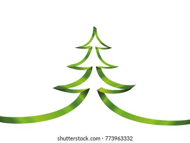 Christmas tree of green ribbon. Vector. Greeting card for the holiday new year. Empty space for text or advertising