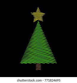 Christmas tree green scribble with star design isolated on black background