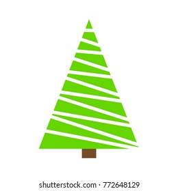 Christmas tree green simple outline design isolated on white background