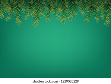 Christmas tree green top frame isolated on green background text copy text Space. vector illustration.