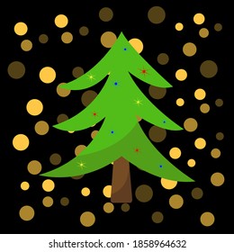 christmas tree with a green top and shining lights of garlands on an enchanting background concept of new year