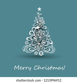Christmas Tree Greeting Card, Abstract Holiday Background, Creative Design Template