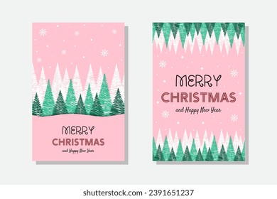 Christmas tree greeting card. Abstract design. Set. Vector illustration