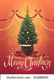 Christmas tree. Christmas greeting card \ background \ poster. Vector illustration.