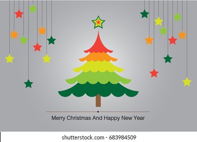 Christmas tree Greeting Card with colorful vector for background illustration