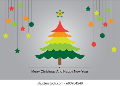 Christmas tree Greeting Card with colorful vector for background illustration