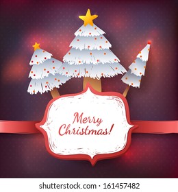 Christmas tree Greeting Card. Creative Merry Christmas tree formed from paper. Vector Illustration. 