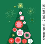 Christmas tree greeting card design. Brutalism geometrical minimal shape.