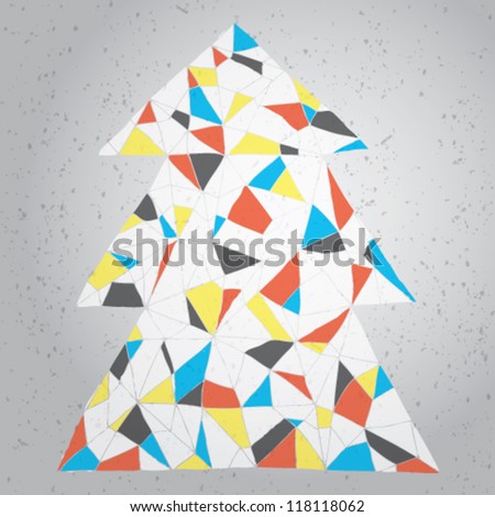 Christmas Tree Greeting Card ... Grunge abstract illustration of christmas tree in modernistic manner on gradient background (Mondrian colors)