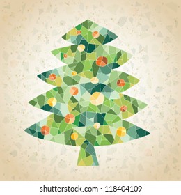 Christmas Tree Greeting Card ... made of small mosaic pieces in green colors, on gradient background