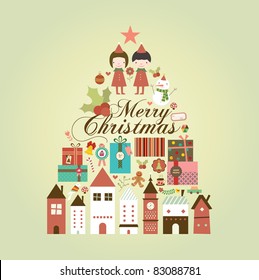 Christmas Tree Greeting Card in Retro Style