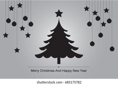 Christmas tree Greeting Card with silhouette vector for background illustration