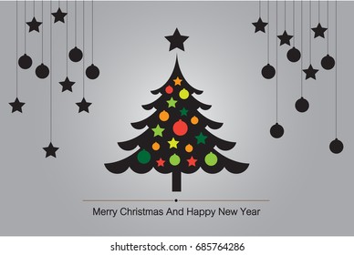Christmas tree Greeting Card with silhouette vector for background illustration