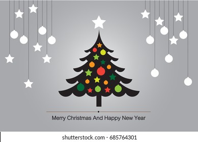 Christmas tree Greeting Card with silhouette vector for background illustration