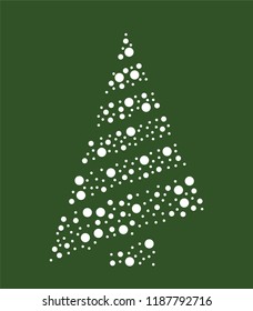 Christmas tree at greeting card. Snowfall in christmas tree. Vector art with dots different size. Template for laser cutting. Large and small dots in triangle shape.