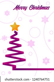 Christmas Tree Greeting Card. Spruce, Ribbon, Snowflakes