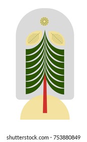 Christmas tree. Greeting card, tag or badge. Scandinavian style. Stock vector.