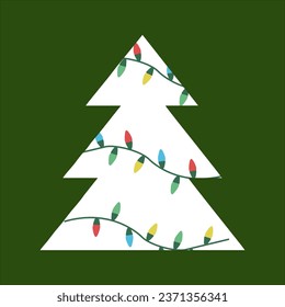 plantilla de tarjeta de saludo de árbol de Navidad. El minimalismo geométrico da forma al fuego con el páramo luminoso brillante. Ilustración vectorial, diseño plano moderno. Tarjeta festiva y festiva, afiche, cartel, invitación.