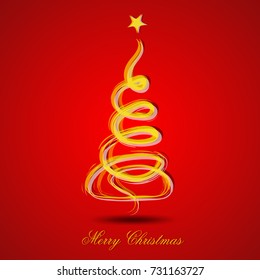 Christmas tree greeting card template. Vector illustration. banner design. Merry Christmas card layout. red background.