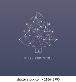 Christmas tree, greeting card, vector illustration