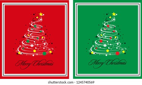 Christmas tree greeting cards. Vector illustration.  Merry Christmas! Happy New Year!