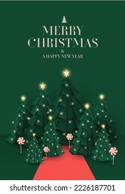 christmas tree greetings design template vector, illustration