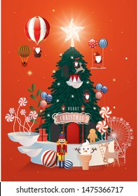 christmas tree greetings template vector/illustration