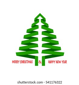 Christmas tree with greetings. Vector illustration. Isolated on white.