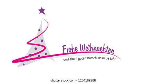 christmas tree in grey, violett and pink 
with german text frohe weihnachten und einen guten rutsch ins neue jahr means merry christmas and happy New Year