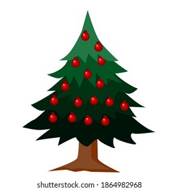 The Christmas tree had multiple leaves and several red balls on the branches.Vector illustration isolated on white background.

